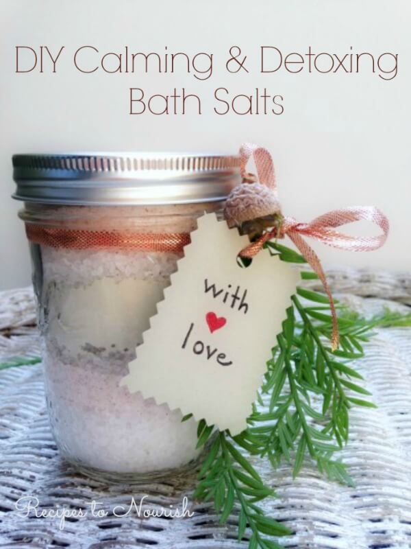 DIY Calming Detoxing Bath Salts ... everyone needs a little extra pampering, these bath salts help soothe the body + detox too. | Recipes to Nourish