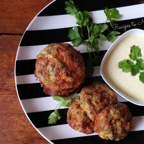 Broccoli fritters with creamy dipping sauce.