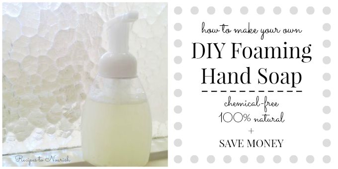 Money Saving DIY Foaming Hand Soap ... making your own hand soap is so easy! This recipe only has 4 ingredients, it's safe and gentle, 100% all natural + organic. | Recipes to Nourish