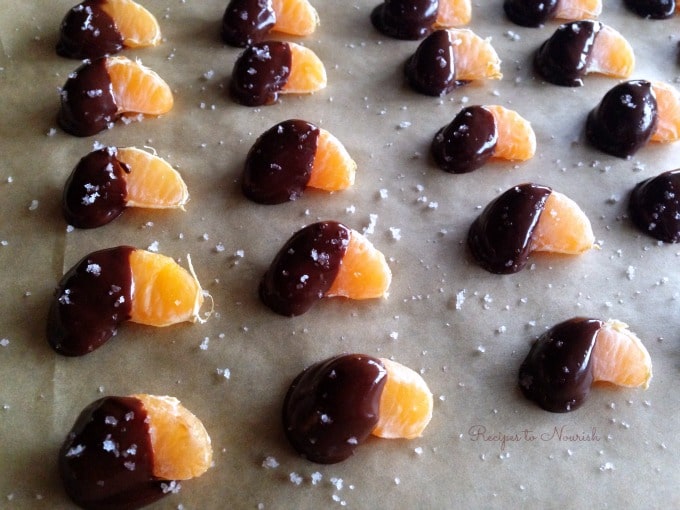 Chocolate dipped mandarin oranges.