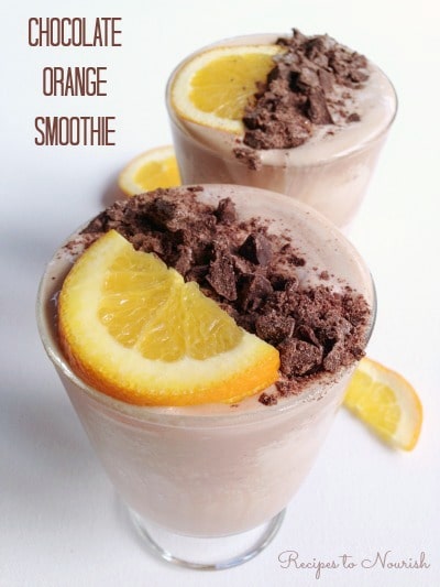 Chocolate Orange Smoothie ... refreshing, nutrient packed real food smoothie. The perfect healthier treat, snack or on-the-go drink. | Recipes to Nourish