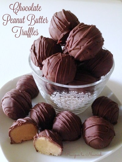 Bowl of chocolate peanut butter truffles.