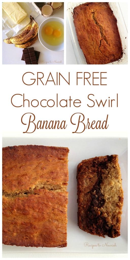Grain Free Chocolate Swirl Banana Bread ... melted chocolate adds a rich, delicious layer to this classic real food quick bread. | Recipes to Nourish