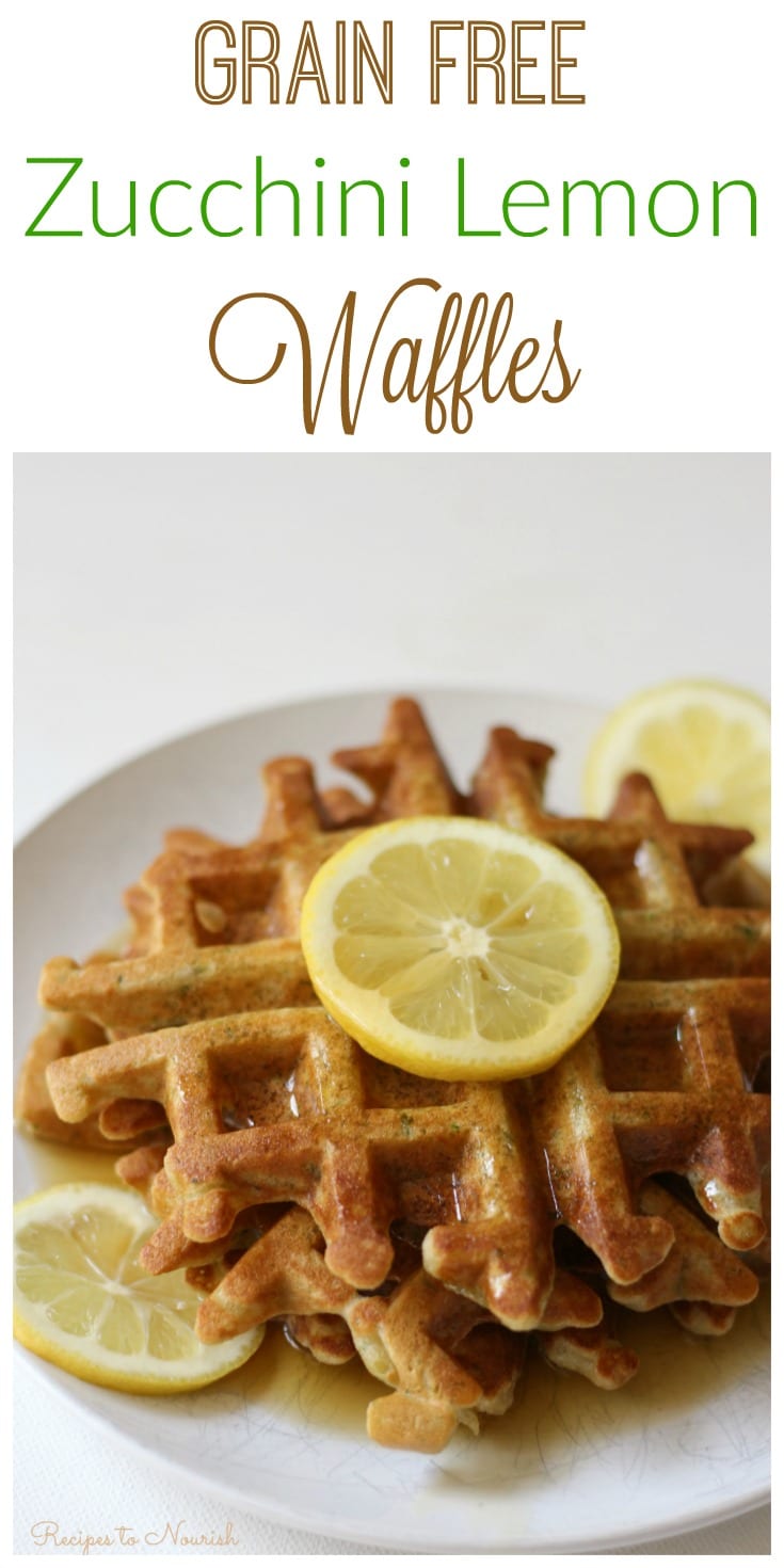 Grain Free Zucchini Lemon Waffles are a fun summertime breakfast. They're the perfect blend of savory and sweet, super easy to make and a delicious way to use up summer squash. | via Recipes to Nourish | Grain Free Recipe | Gluten Free Recipe | Breakfast Recipe | Zucchini Recipe