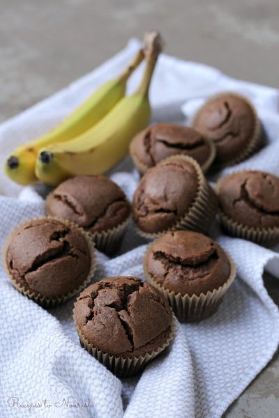 Chocolate muffins and fresh bananas. 