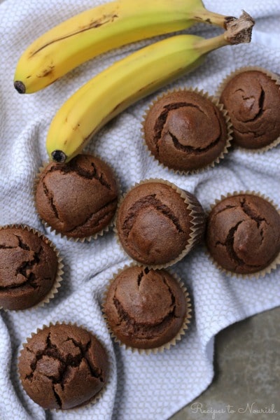 Chocolate muffins with fresh bananas. 