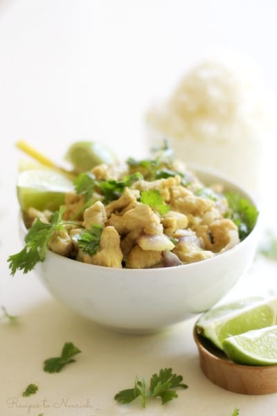 Healthy Instant Pot Thai Chicken is a delicious addition to your weekday dinners. This savory meal is full of ginger and lemongrass with subtle hints of mint, coconut and curry. | Recipes to Nourish