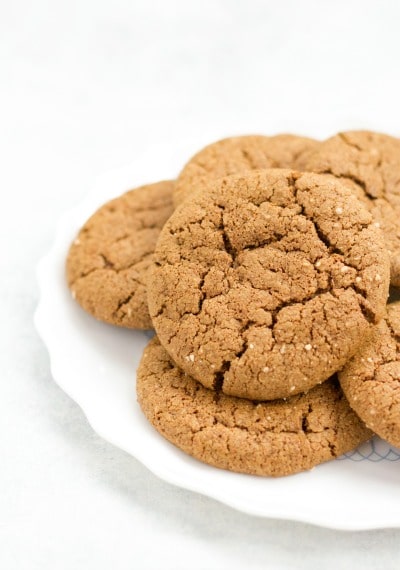 Grain Free Ginger Molasses Cookies are soft and chewy with the perfect crispy outside. Spicy and sweet, these tasty, real food cookies with no refined sugar are perfect for the holidays. | Recipes to Nourish