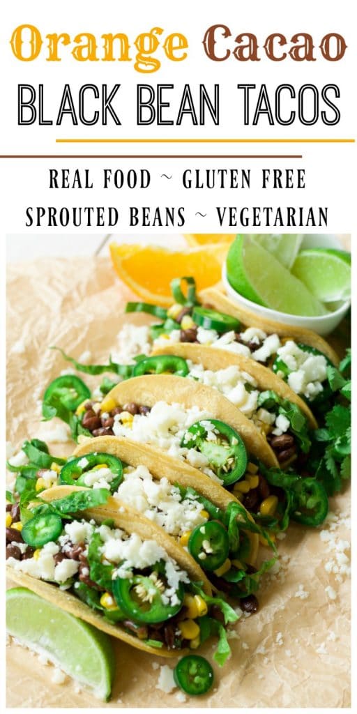 (Ad) These healthy and hearty vegetarian black bean tacos are stellar! They’re deeply flavored with hints of sweet orange and chocolate, spicy cumin and jalapeños, and packed with creamy black beans, sweet corn and salty olives. | Recipes to Nourish