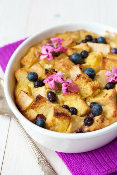 (Ad) This Healthy Lemon Blueberry Breakfast Strata is a protein-packed, delicious, sweet way to start the day. It's full of juicy blueberries, a hint of citrusy lemon and has a special creamy ingredient. | Recipes to Nourish