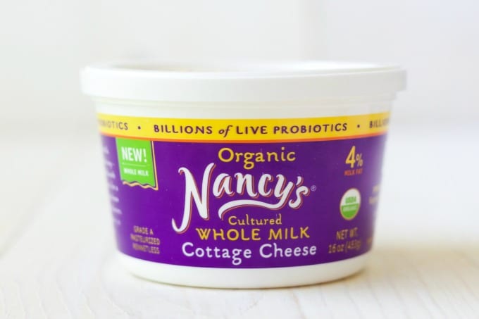 Nancy's organic whole milk cottage cheese container.