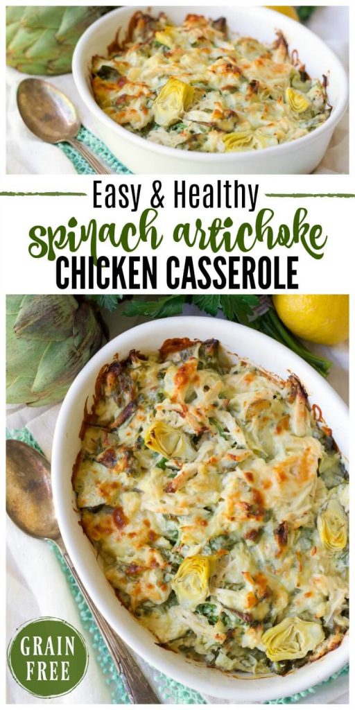 Healthy Spinach Artichoke Chicken Casserole with fresh lemon. 