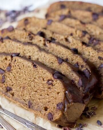 Instant Pot Paleo Chocolate Chip Banana Bread is so easy to make! This classic, healthier, protein-rich breakfast or snacking bread has the best soft texture, it's packed with banana flavor, lots of chocolaty goodness, and made with no refined sugar. | Recipes to Nourish