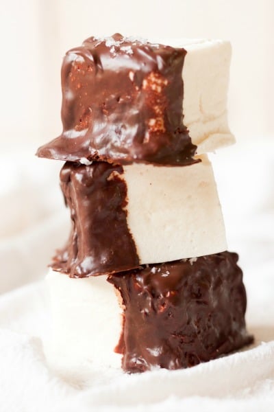 Homemade marshmallows dipped in chocolate. 