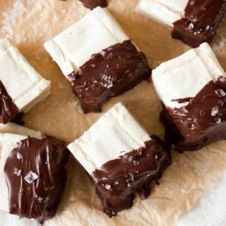 Healthy Chocolate Peppermint Marshmallows are so festive and special for the holidays! These real food, naturally sweetened marshmallows are easy to make, a fun treat to snack on, delicious in hot chocolate, and perfect as a homemade holiday gift! | Recipes to Nourish