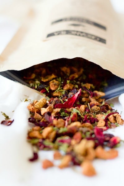 Packet of herbal tea bulk herbs.