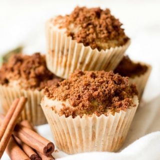 Healthy Cinnamon Streusel Coffee Cake Muffins are fun for weekend breakfasts and make a lovely addition to a holiday brunch. These real food muffins are Paleo friendly and naturally sweetened with a delectable crumbly streusel topping and a sweet maple glaze. | Recipes to Nourish