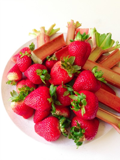 Fresh strawberries and rhubarb.