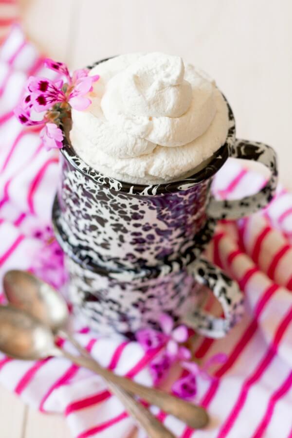 Mug full of homemade whipped cream.