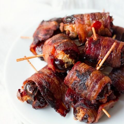 Bacon wrapped stuffed dates.