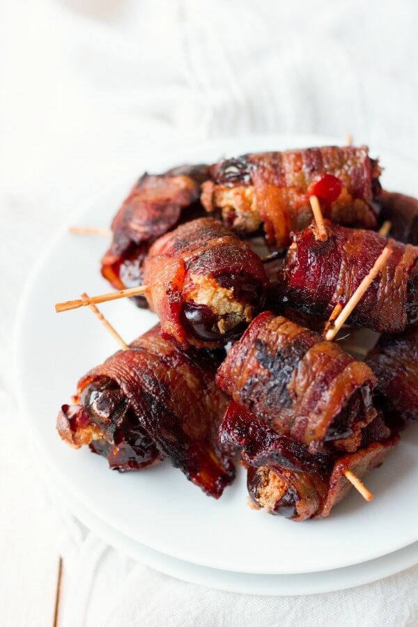 Bacon wrapped stuffed dates.