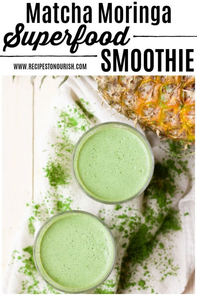 Green smoothies with matcha powder and pineapple.