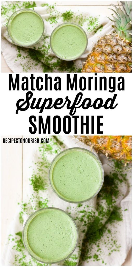 Green smoothies with matcha powder and pineapple.