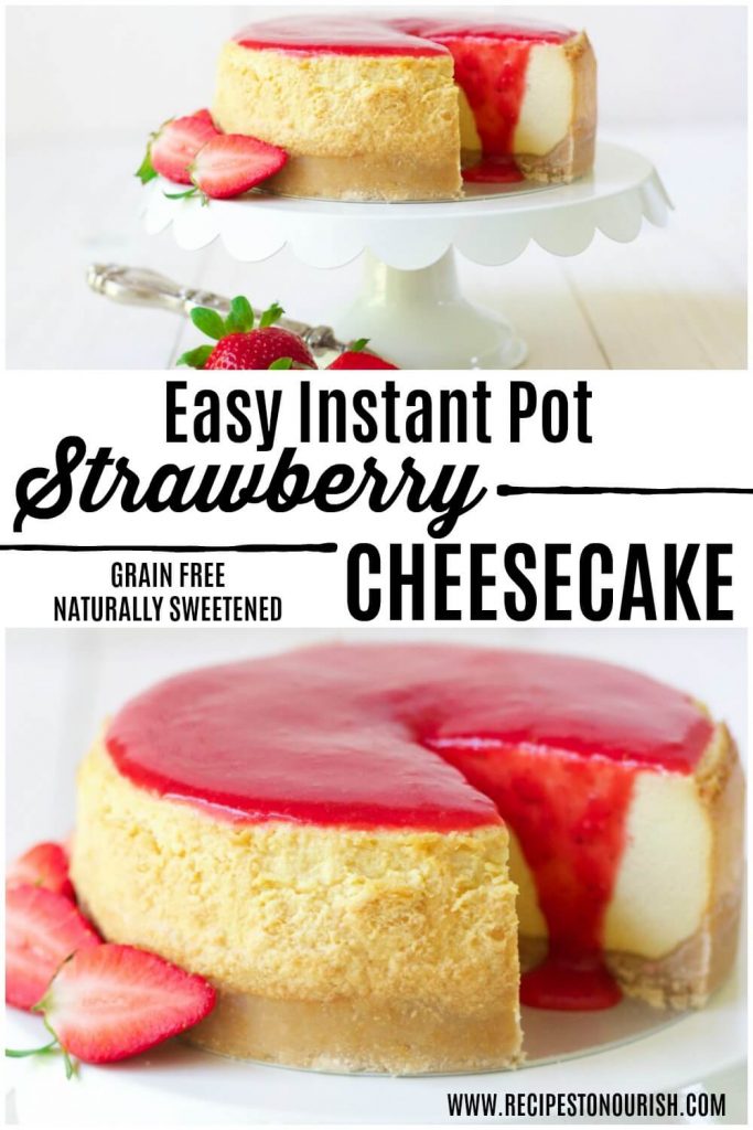 Cheesecake topped with strawberry sauce.