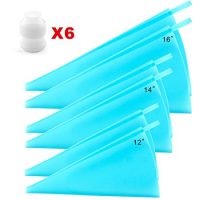 Silicone Pastry Bags, Weetiee 3 Sizes Reusable Icing Piping Bags Baking Cookie Cake Decorating Bags (12’’+14’’+16’’)- 6 Pack - Bonus 6 Icing Couplers Fit Wilton Standard Size Tips Supplies