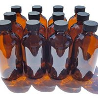 4 oz Amber Glass Boston Round Bottles with Black Ribbed Cap - 12 Pack