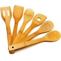 Wooden Spoon Utensil Set - 6 Bamboo Spoons and Spatulas 12 inch Cooking Utensils in Mesh Bag - Perfect for Nonstick Pans and Cookware, Natural and Eco-friendly - Wood Kitchen Tools by Premium Bamboo