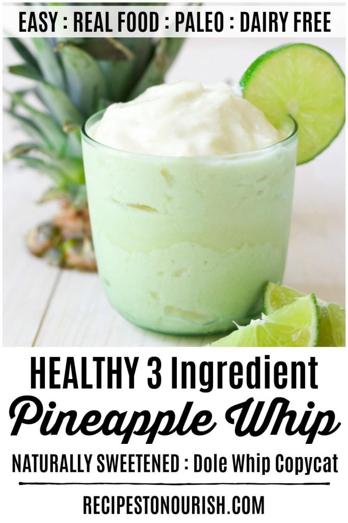 Frozen pineapple whip with fresh pineapple and lime slices.