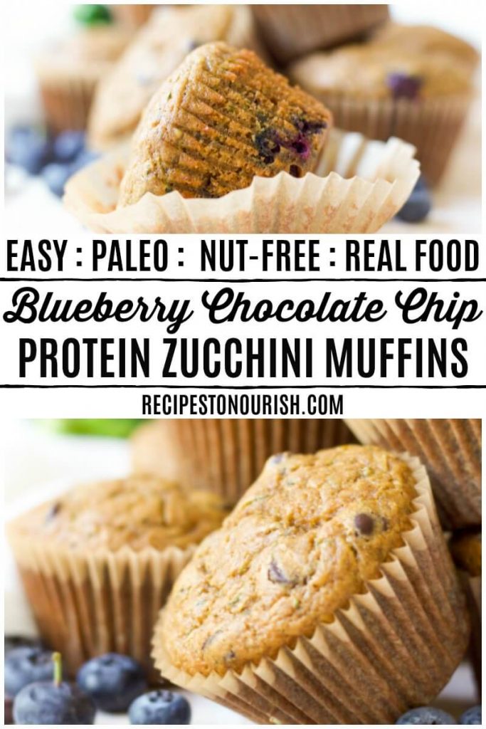 Muffins with blueberries, chocolate chips and fresh zucchini.
