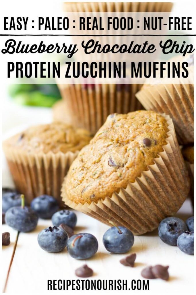 Muffins with blueberries, chocolate chips and fresh zucchini.