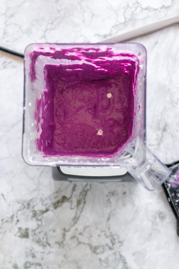 Purple mixture in a blender.
